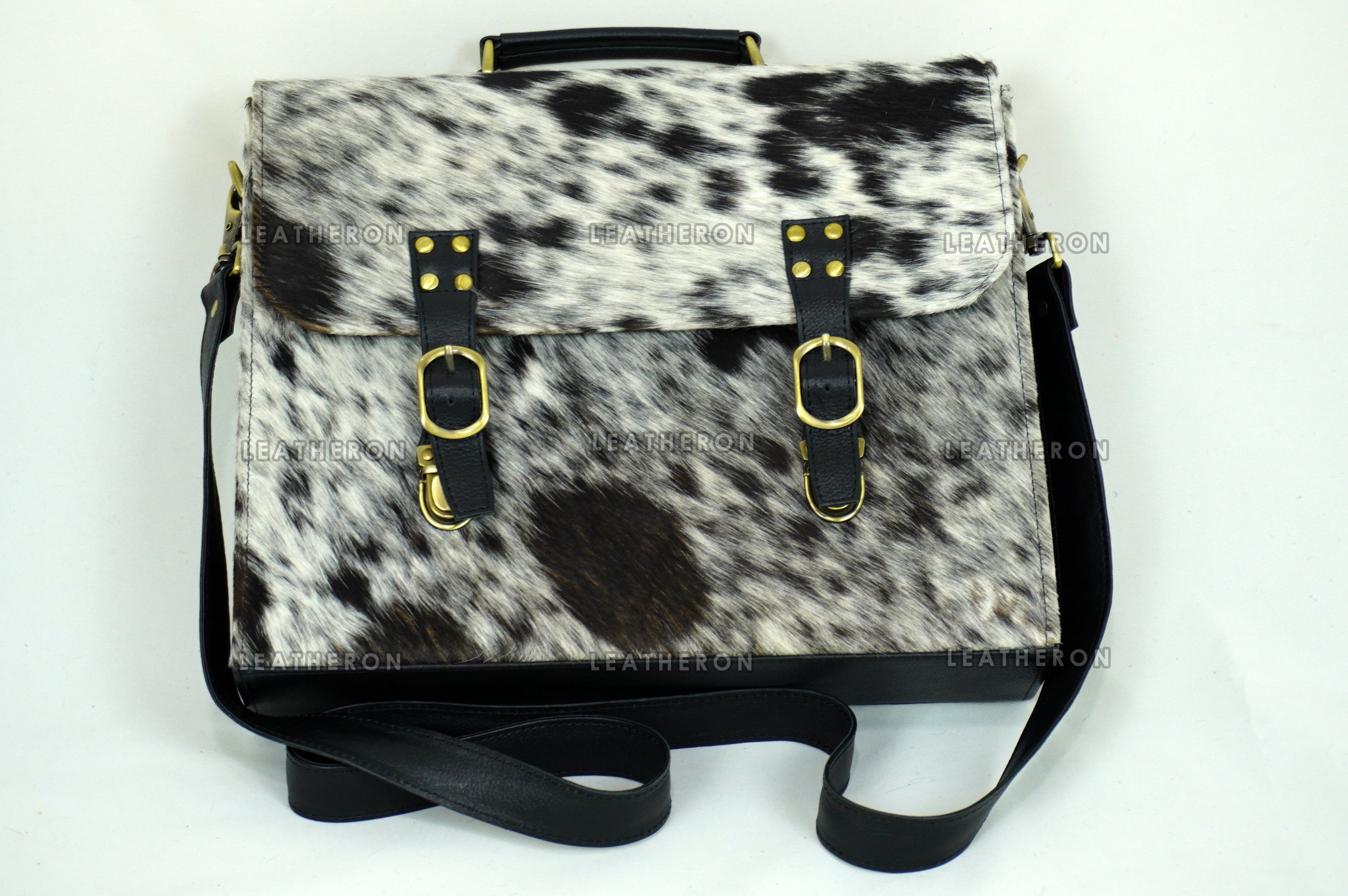 Cowhide Leather Office Bag Real Hair on Cowhide Leather File Bag Natural Cow Skin Laptop Bag | OB2
