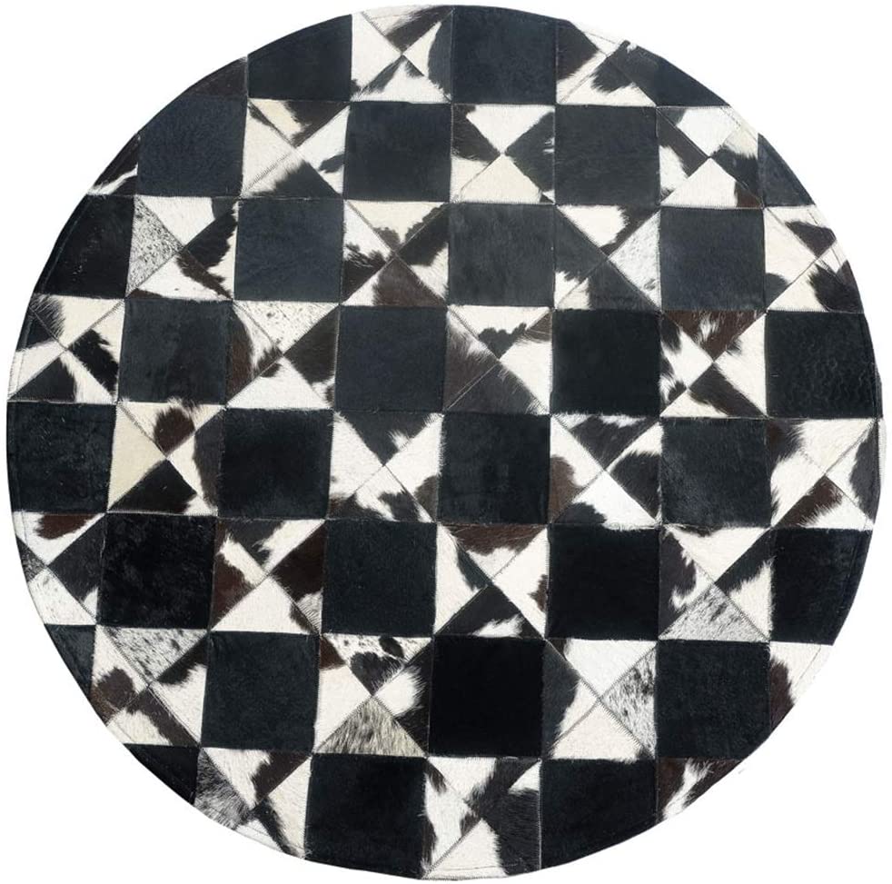 Exquisite Handcrafted Cowhide Masterpiece, 100% Natural Patchwork Area Rug | Hair on Leather Cowhide Carpet | PR109