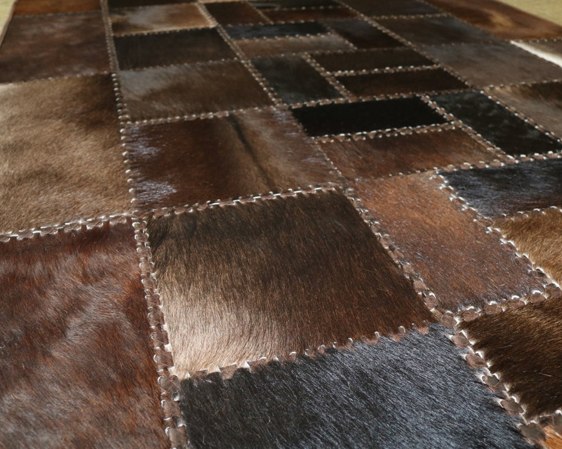 HANDMADE 100% Natural COWHIDE RUG | Patchwork Cowhide Area Rug | Real Cowhide Hallway Runner | Hair on Leather Cowhide Carpet | PR71