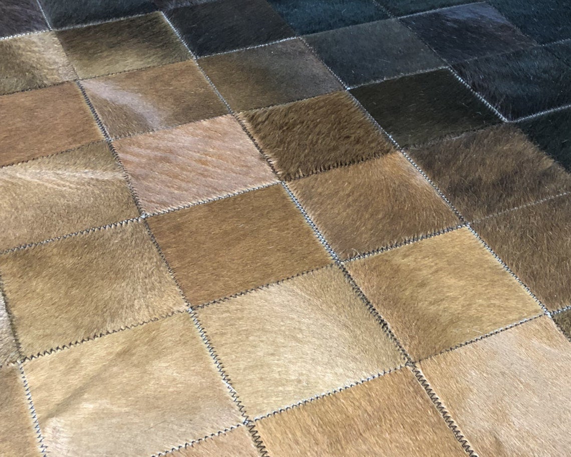 HANDMADE 100% Natural COWHIDE RUG | Patchwork Cowhide Area Rug | Real Cowhide Hallway Runner | Hair on Leather Cowhide Carpet | PR75