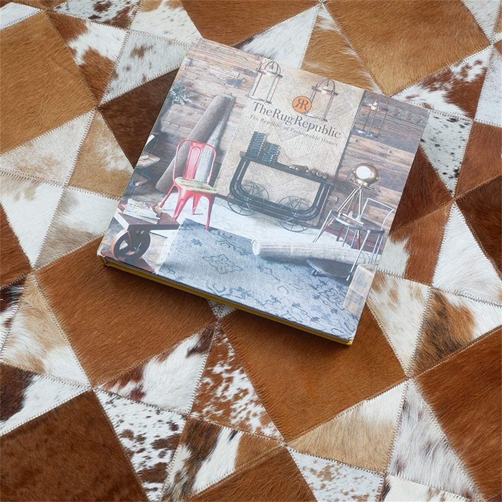 Exquisite Handcrafted Cowhide Masterpiece, 100% Natural Patchwork Area Rug | Hair on Leather Cowhide Carpet | PR109