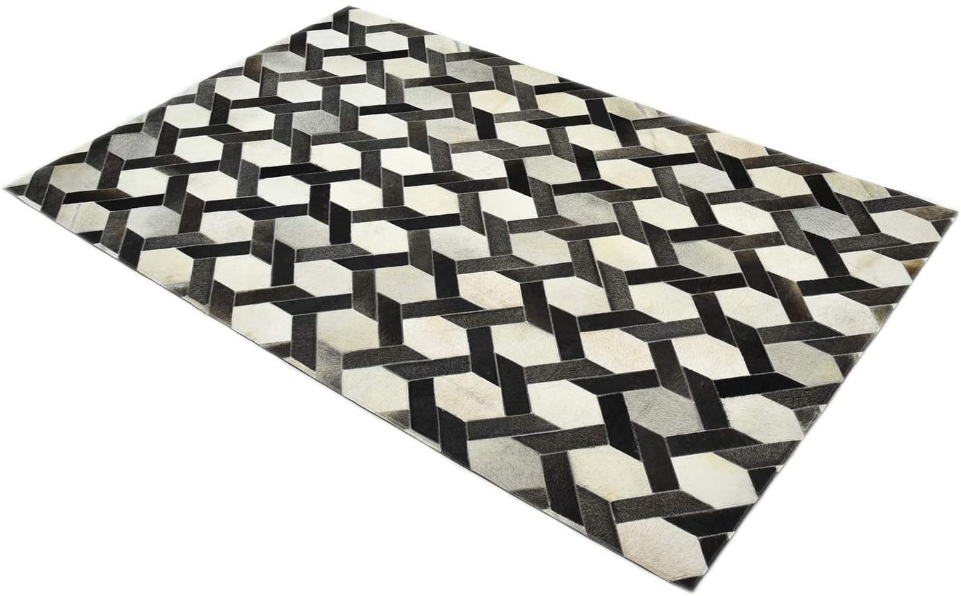 Handcrafted Cowhide Patchwork Rug: 100% Natural, Real Leather | Hallway Runner | Hair on Leather Carpet | PR179