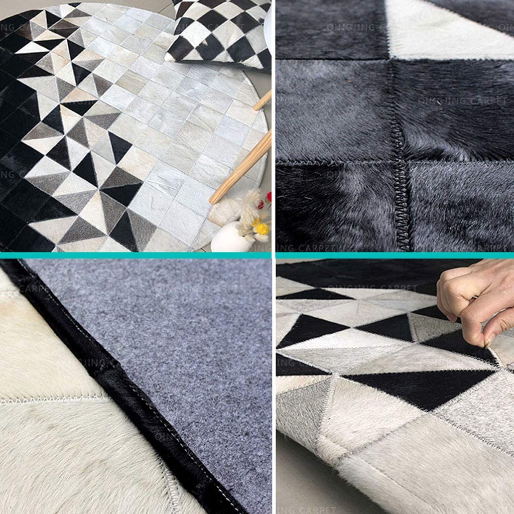 HANDMADE 100% Natural Patchwork Cowhide Area Rug | Hair on Leather Cowhide Carpet | PR162