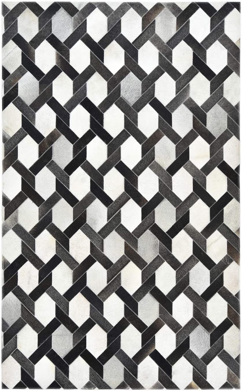Handcrafted Cowhide Patchwork Rug: 100% Natural, Real Leather | Hallway Runner | Hair on Leather Carpet | PR179