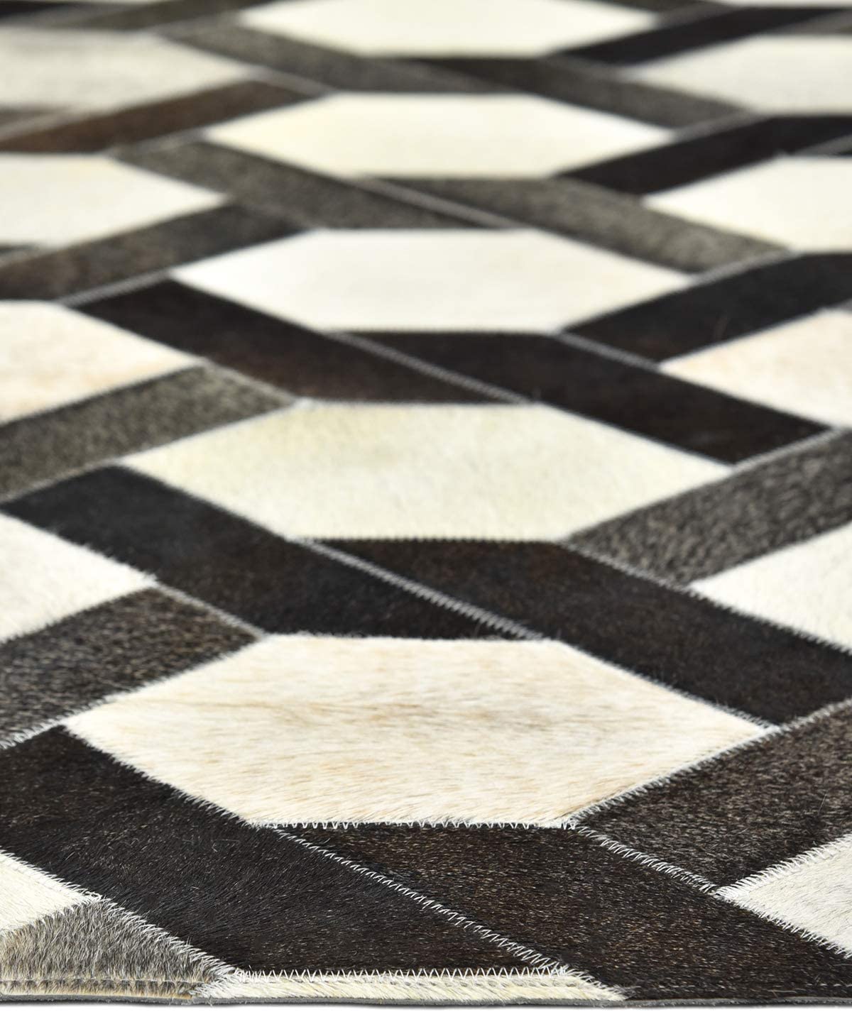 Handcrafted Cowhide Patchwork Rug: 100% Natural, Real Leather | Hallway Runner | Hair on Leather Carpet | PR179