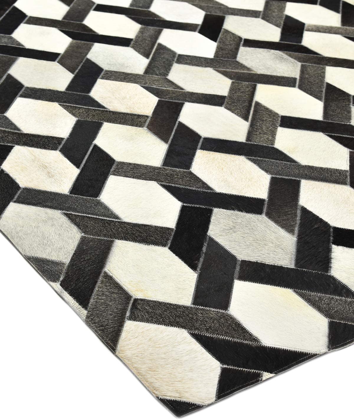 Handcrafted Cowhide Patchwork Rug: 100% Natural, Real Leather | Hallway Runner | Hair on Leather Carpet | PR179