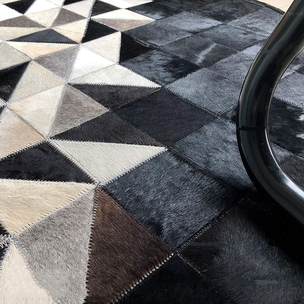 HANDMADE 100% Natural Patchwork Cowhide Area Rug | Hair on Leather Cowhide Carpet | PR162