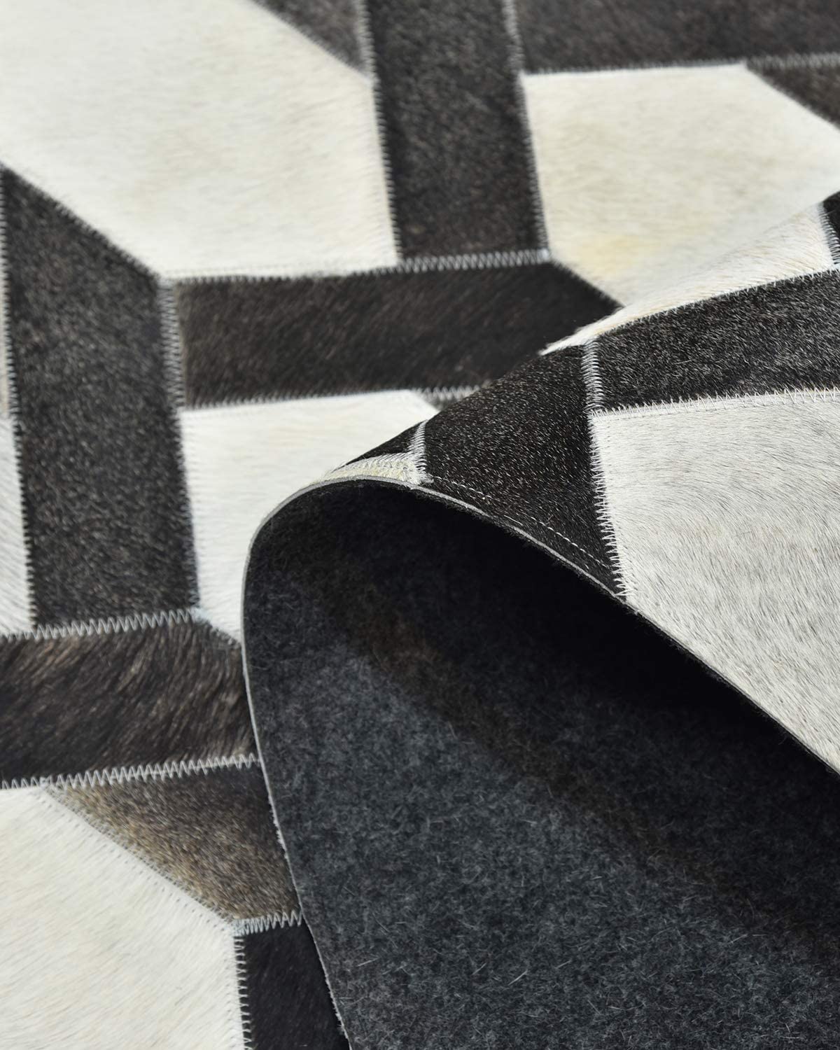 Handcrafted Cowhide Patchwork Rug: 100% Natural, Real Leather | Hallway Runner | Hair on Leather Carpet | PR179