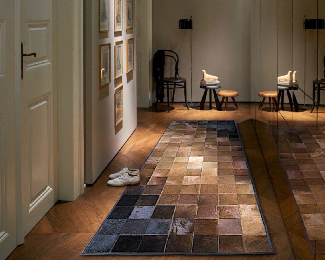 HANDMADE 100% Natural COWHIDE RUG | Patchwork Cowhide Area Rug | Real Cowhide Hallway Runner | Hair on Leather Cowhide Carpet | PR75