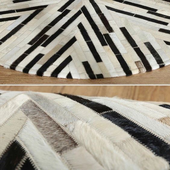 HANDMADE 100% Natural Patchwork Cowhide Area Rug | Hair on Leather Cowhide Carpet | PR78