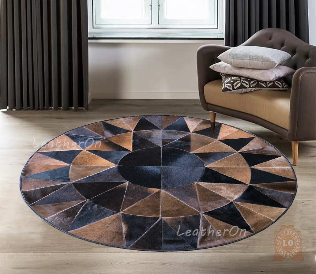 HANDMADE 100% Natural Patchwork Cowhide Area Rug | Hair on Leather Cowhide Carpet | PR87