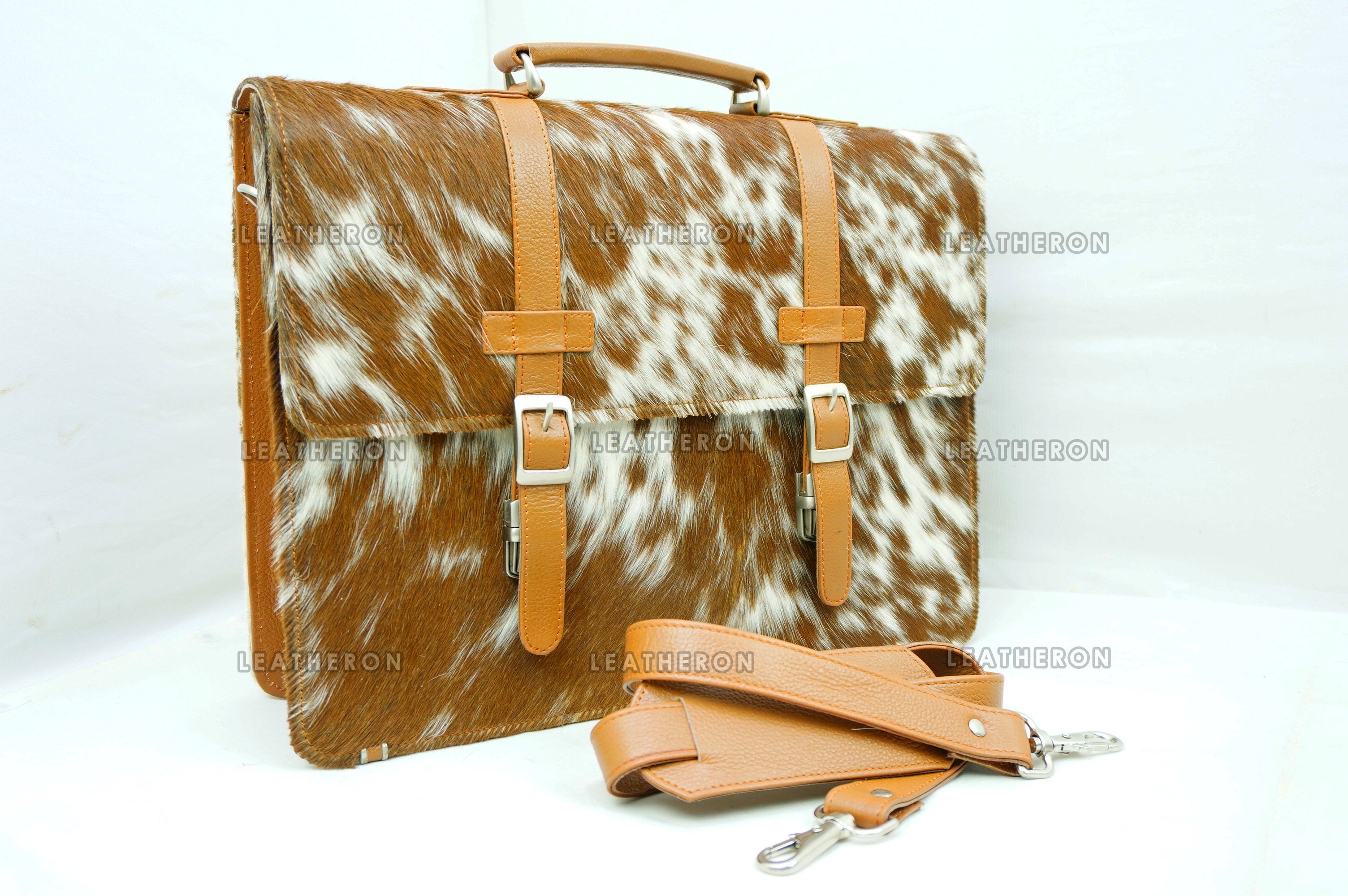 Cowhide Leather Office Bag Natural Cowhide Laptop Bag Hair On Leather Briefcase Real Cowhide Documents Bag Cowhide File Bag | OB12