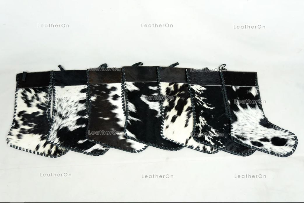 Christmas Stockings!! Assorted Color 100% Natural COWHIDE CHRISTMAS STOCKINGS | Handmade Real Hair on Leather Christmas Stockings