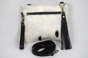 Cowhide Crossbody Bag - Cowhide Fur Purse - Zipper and Tassel Cowhide Clutch (WB01)