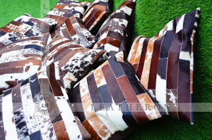 Patchwork Natural Cowhide Pillow Covers Real Cowhide Pillow Cases Handmade Hair-on- Leather Cushion Covers Cow Skin Cushion Cases | PLW214