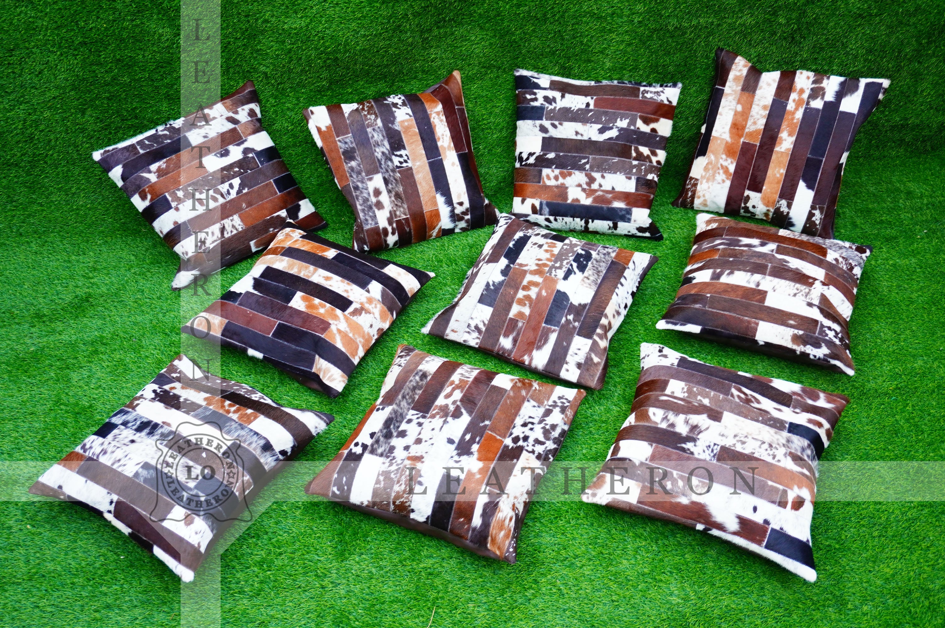 Patchwork Natural Cowhide Pillow Covers Real Cowhide Pillow Cases Handmade Hair-on- Leather Cushion Covers Cow Skin Cushion Cases | PLW214