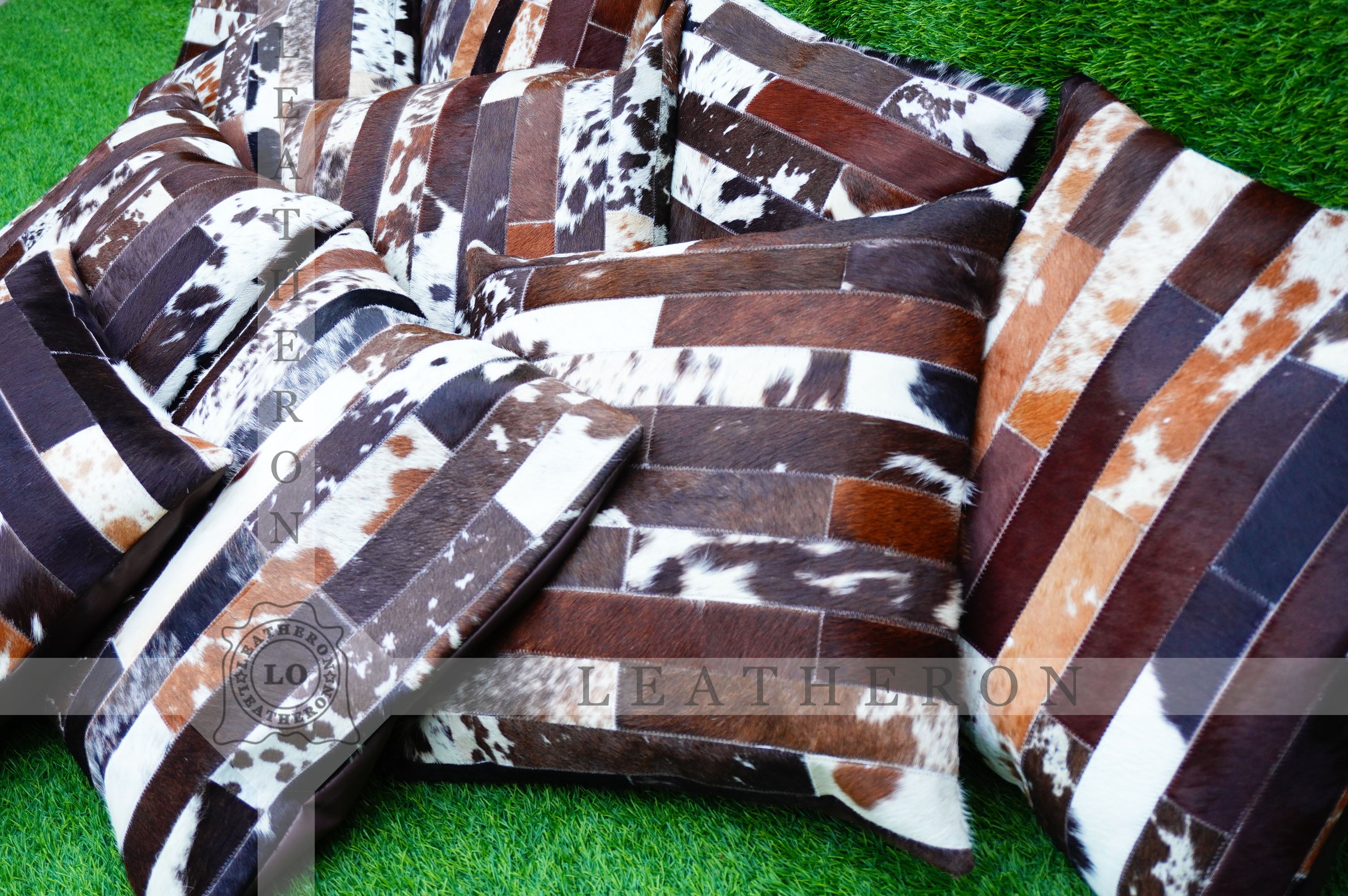 Patchwork Natural Cowhide Pillow Covers Real Cowhide Pillow Cases Handmade Hair-on- Leather Cushion Covers Cow Skin Cushion Cases | PLW214