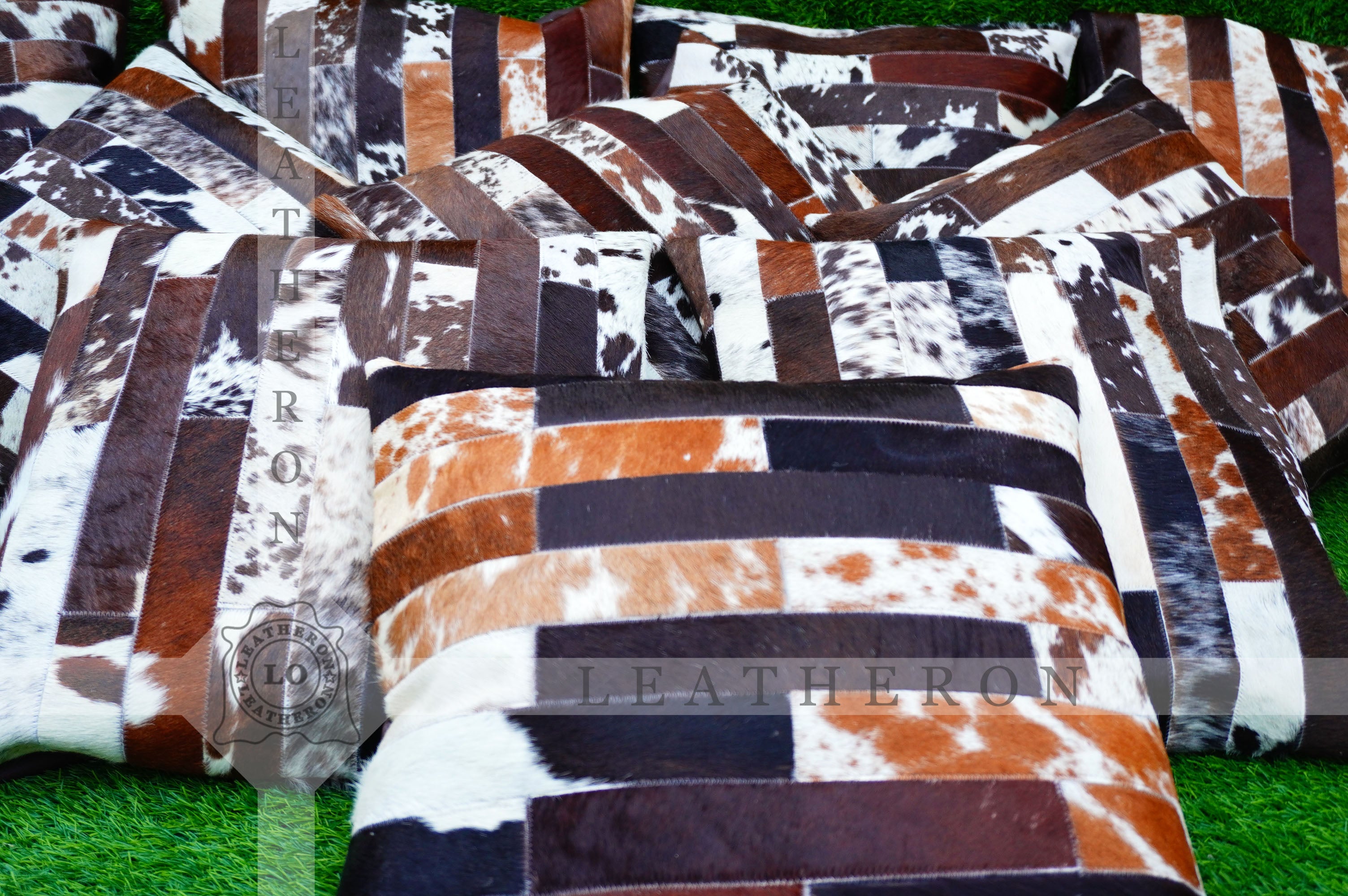 Patchwork Natural Cowhide Pillow Covers Real Cowhide Pillow Cases Handmade Hair-on- Leather Cushion Covers Cow Skin Cushion Cases | PLW214