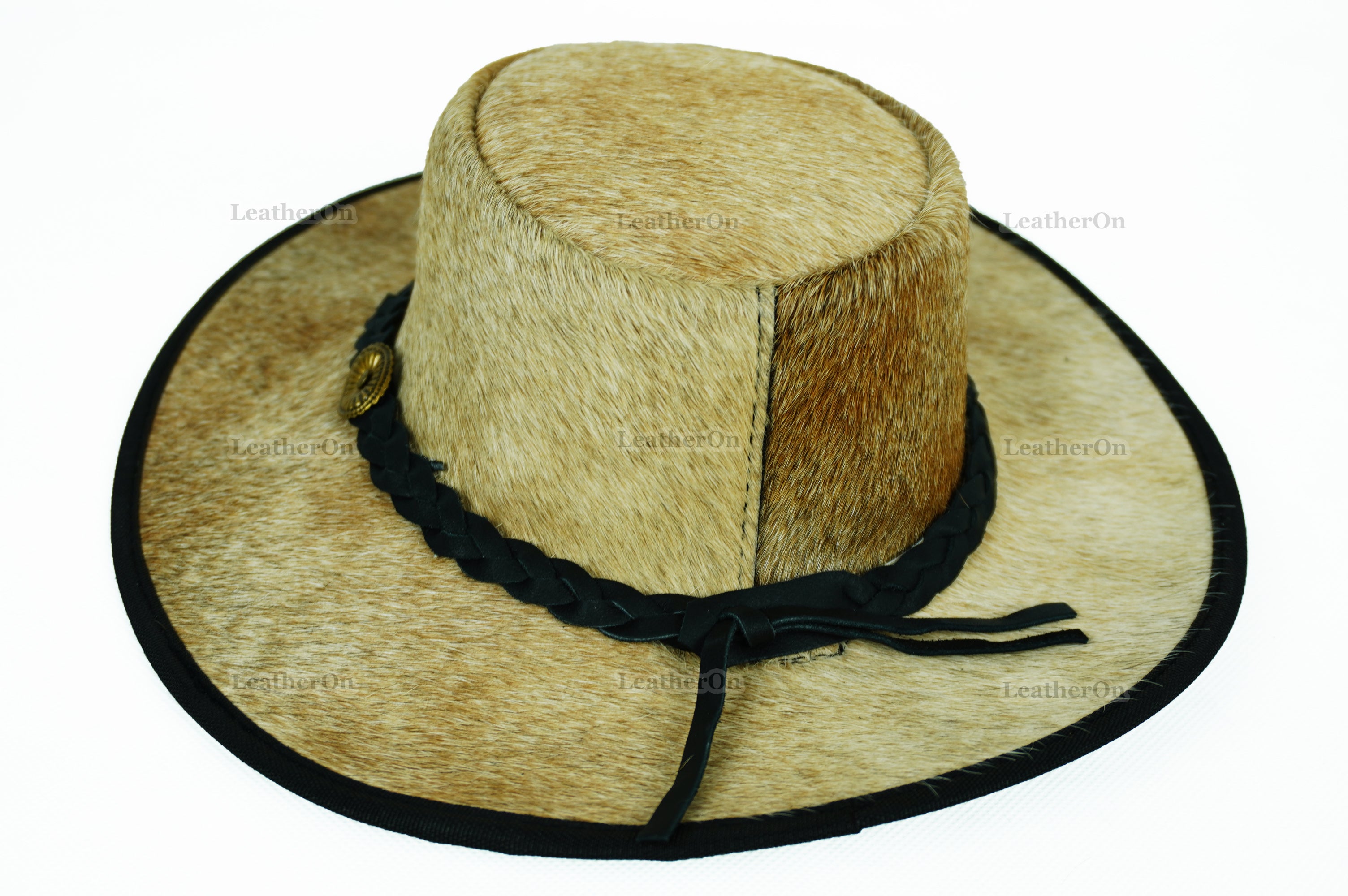 Cowboy Hat | Natural Cowhide Hat | Real Hair on Leather Hat | Western Cowboy Hat | Camel Cowboy Hat | Handmade Cow Skin Hat | Cowgirl hat | HAT4