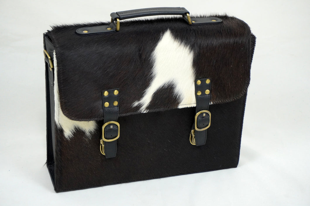 Cowhide Leather Office Bag Real Hair on Cowhide Leather File Bag Natural Cow Skin Laptop Bag | OB01