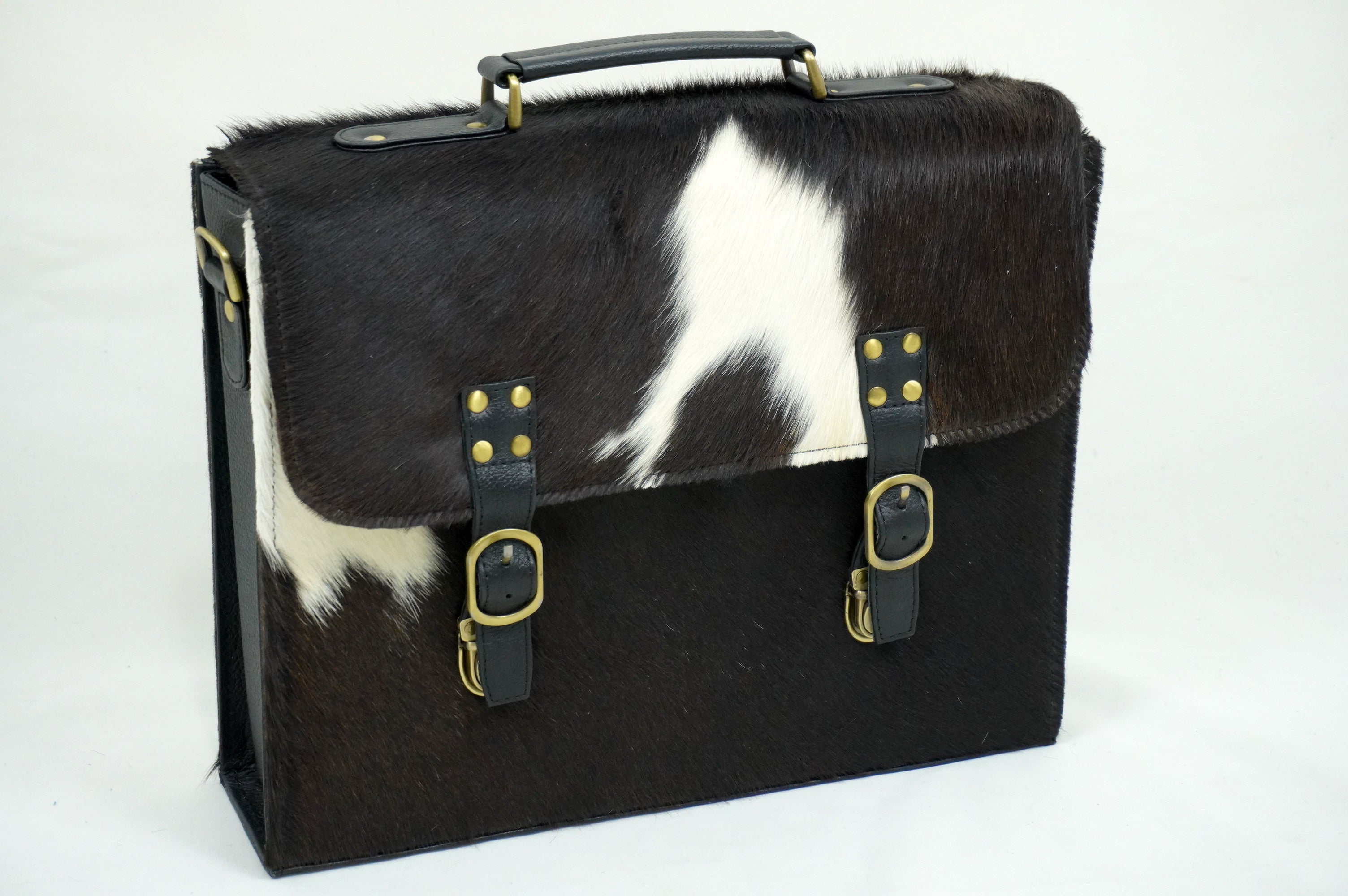 Cowhide Leather Office Bag Real Hair on Cowhide Leather File Bag Natural Cow Skin Laptop Bag | OB01