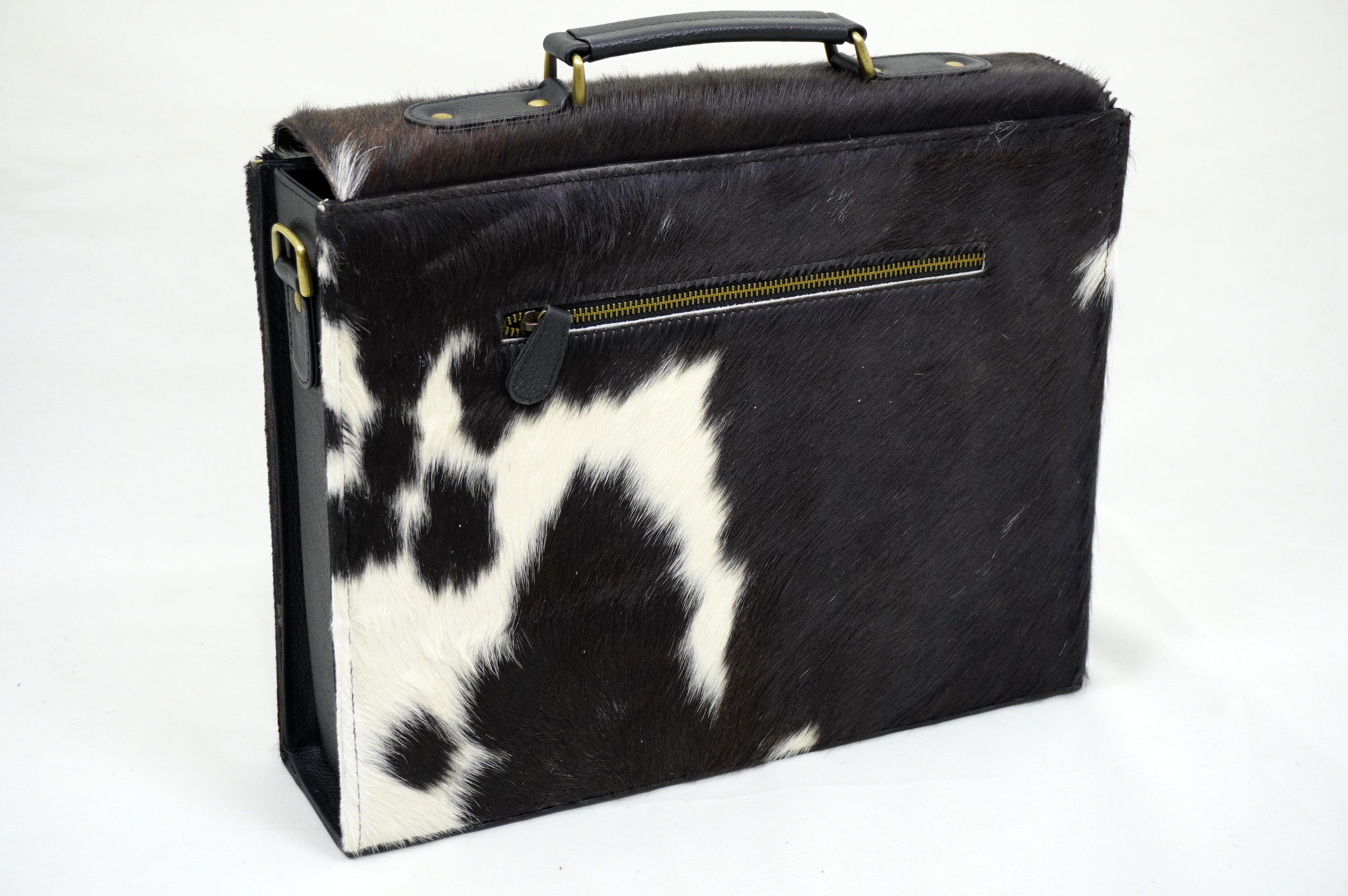 Cowhide Leather Office Bag Real Hair on Cowhide Leather File Bag Natural Cow Skin Laptop Bag | OB01