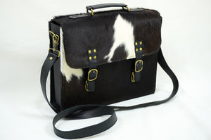 Cowhide Leather Office Bag Real Hair on Cowhide Leather File Bag Natural Cow Skin Laptop Bag | OB01