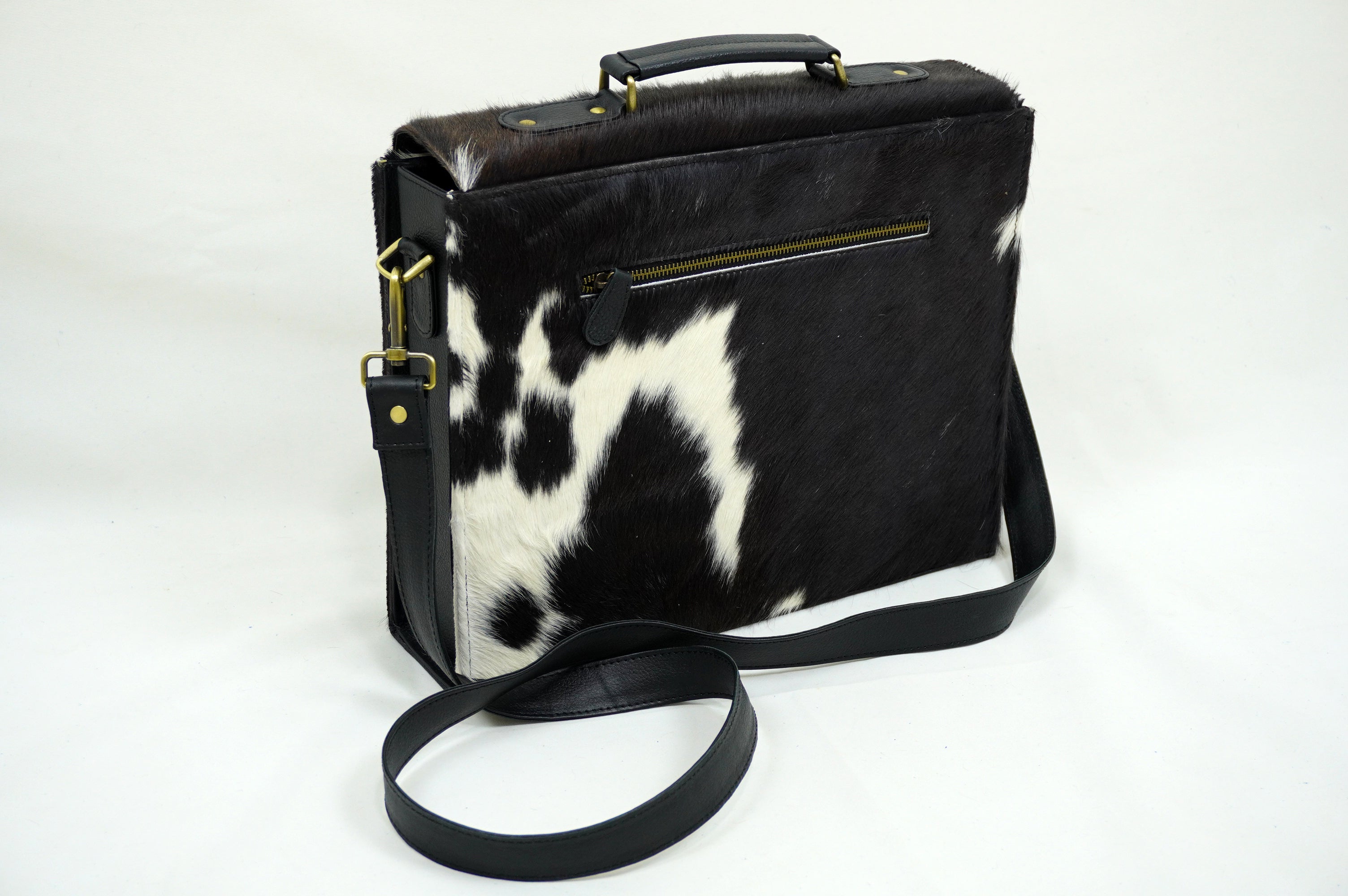 Cowhide Leather Office Bag Real Hair on Cowhide Leather File Bag Natural Cow Skin Laptop Bag | OB01