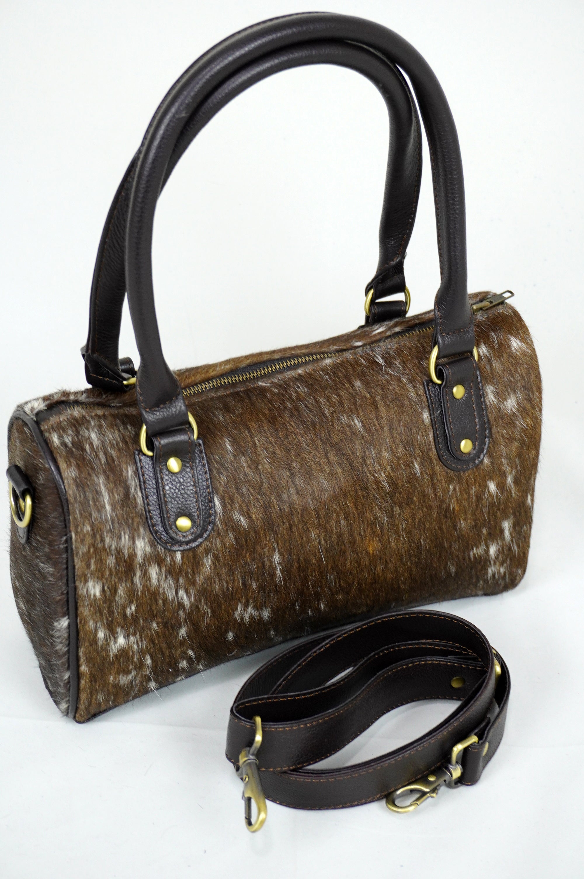 GENUINE Cowhide Barrel Bag | Real Cow Skin Shoulder Bag | Hair on Leather Hand Bag