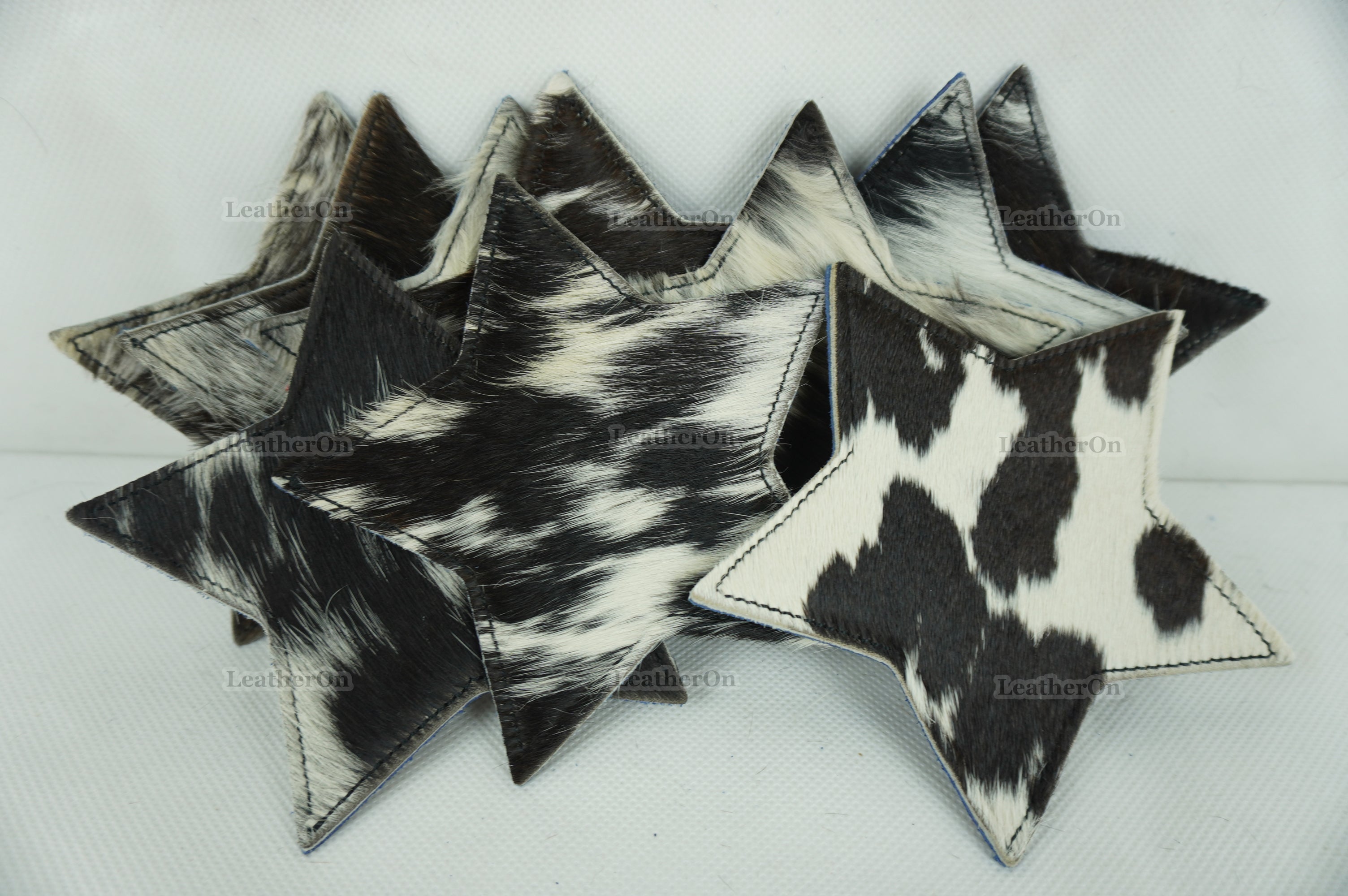 Cowhide Tea Coasters | Real Hair-on-Leather Tea Coasters | Star Shape Multi Color