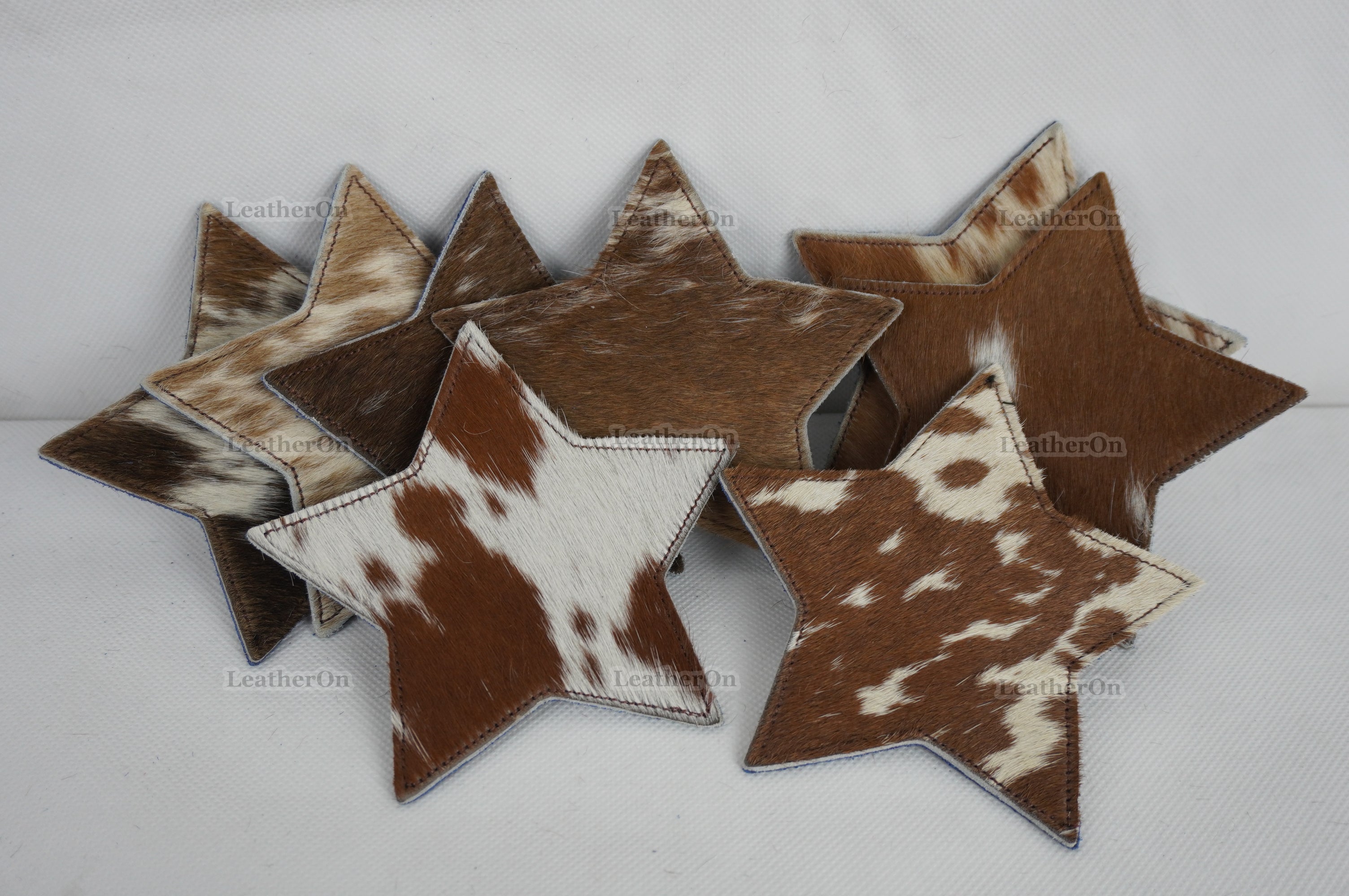 Cowhide Tea Coasters | Real Hair-on-Leather Tea Coasters | Star Shape Multi Color