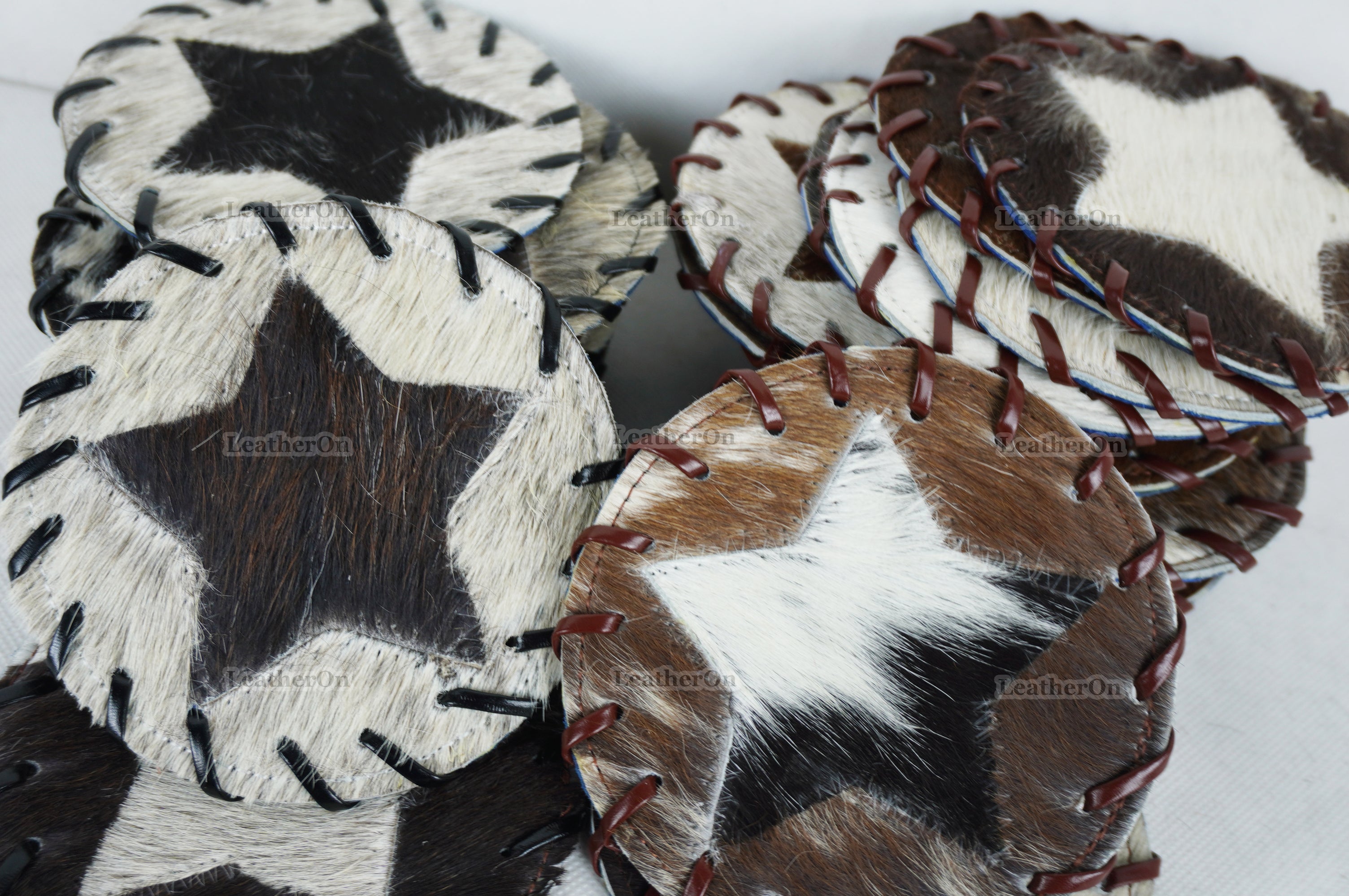 Cowhide Tea Coasters Real Hair-on-Leather Tea Coasters Natural Cow Skin Tea Coasters | CST2