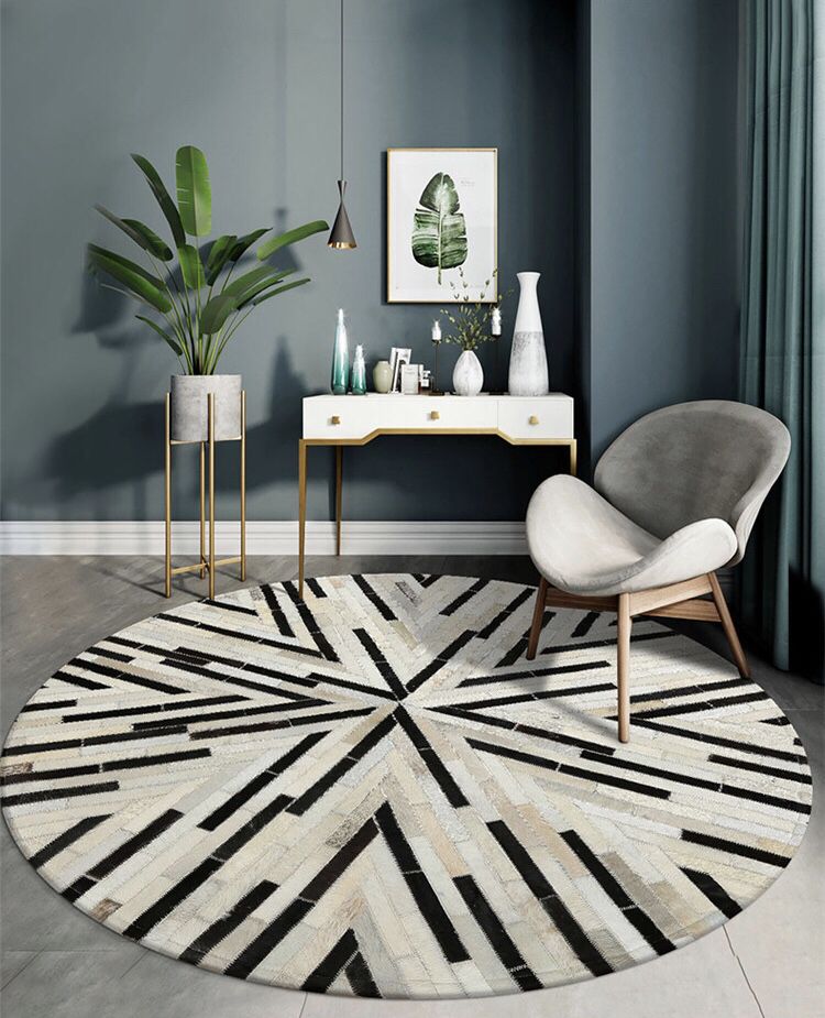 HANDMADE 100% Natural Patchwork Cowhide Area Rug | Hair on Leather Cowhide Carpet | PR78