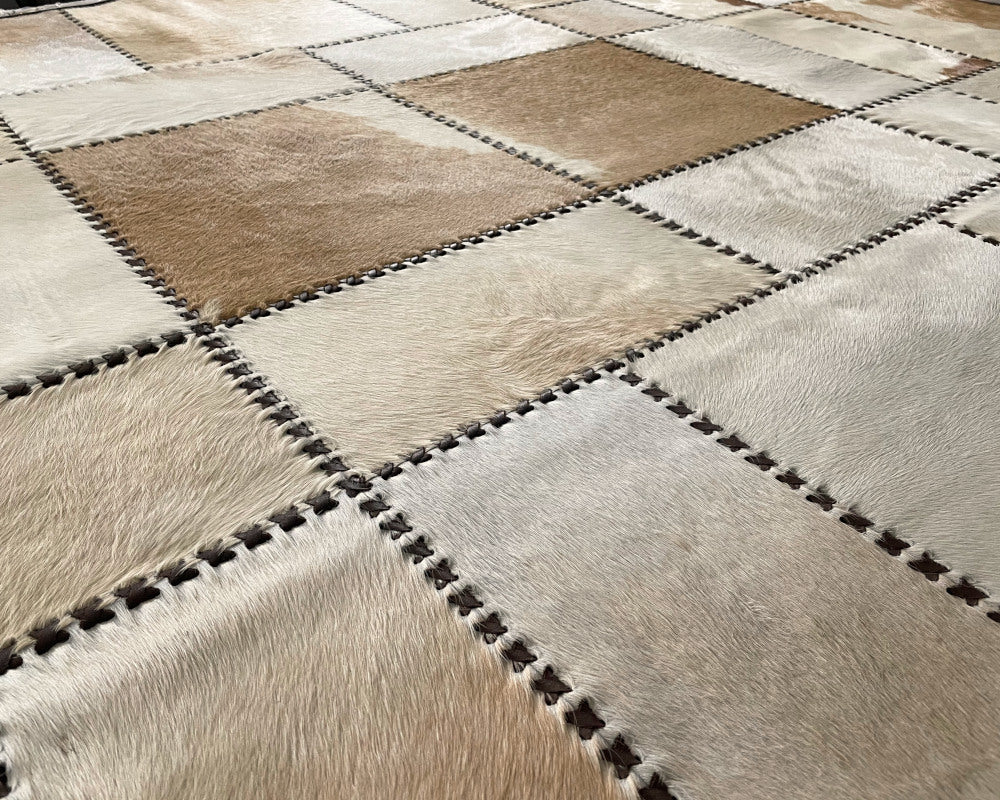 Handcrafted Leather Patchwork Area Rug | Real Cowhide Hallway Runner | Hair on Leather Carpet | 518