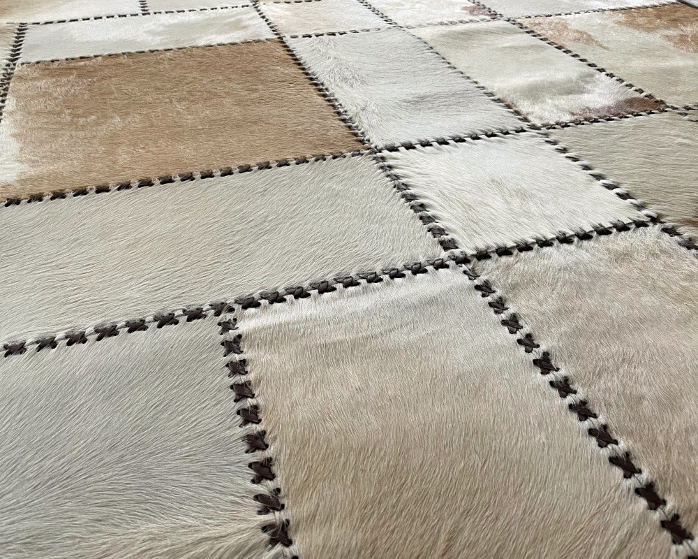 Handcrafted Leather Patchwork Area Rug | Real Cowhide Hallway Runner | Hair on Leather Carpet | 518