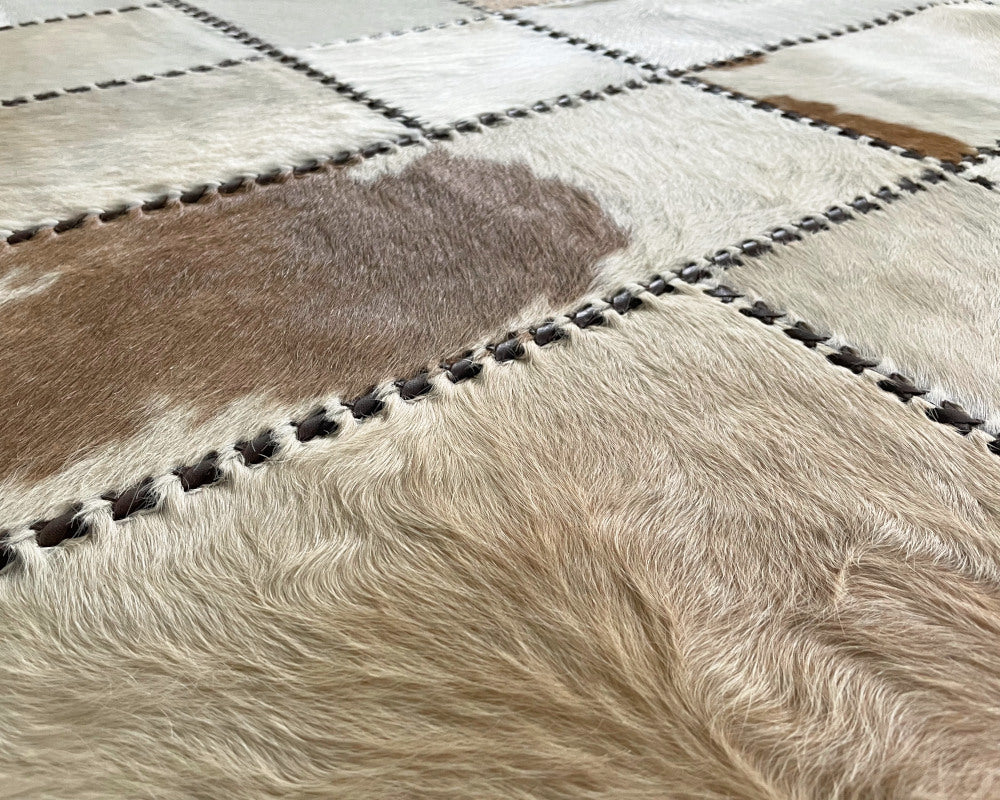 Handcrafted Leather Patchwork Area Rug | Real Cowhide Hallway Runner | Hair on Leather Carpet | 518
