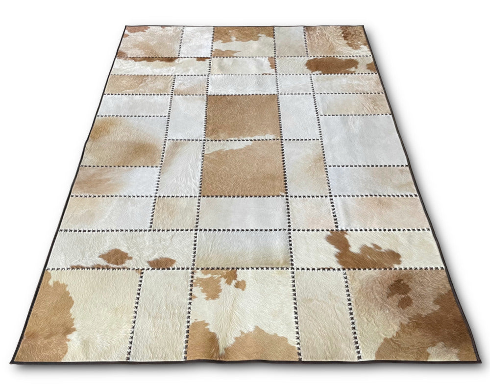 Handcrafted Leather Patchwork Area Rug | Real Cowhide Hallway Runner | Hair on Leather Carpet | 518