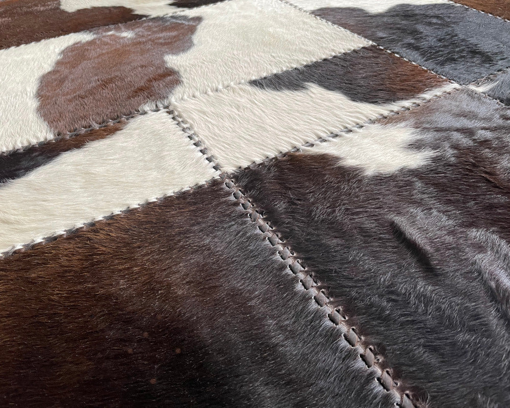 Handcrafted Natural Leather RUG for Interior Floor | Genuine Cowhide Patchwork Rug for Hallways and Living Rooms | Mixed color Carpet | PR184