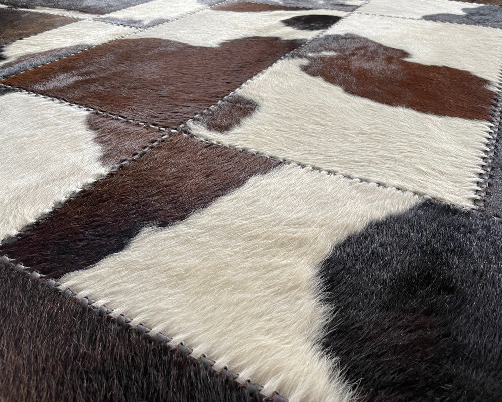 Handcrafted Natural Leather RUG for Interior Floor | Genuine Cowhide Patchwork Rug for Hallways and Living Rooms | Mixed color Carpet | PR184