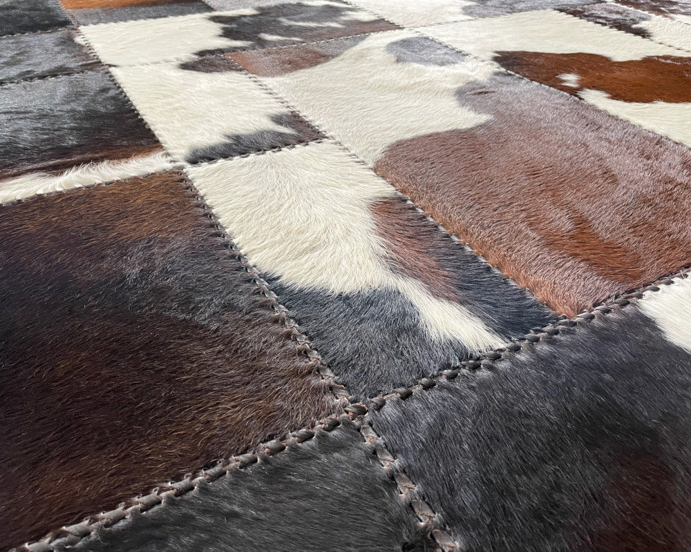 Handcrafted Natural Leather RUG for Interior Floor | Genuine Cowhide Patchwork Rug for Hallways and Living Rooms | Mixed color Carpet | PR184