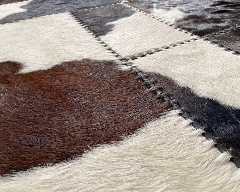 Handcrafted Natural Leather RUG for Interior Floor | Genuine Cowhide Patchwork Rug for Hallways and Living Rooms | Mixed color Carpet | PR184