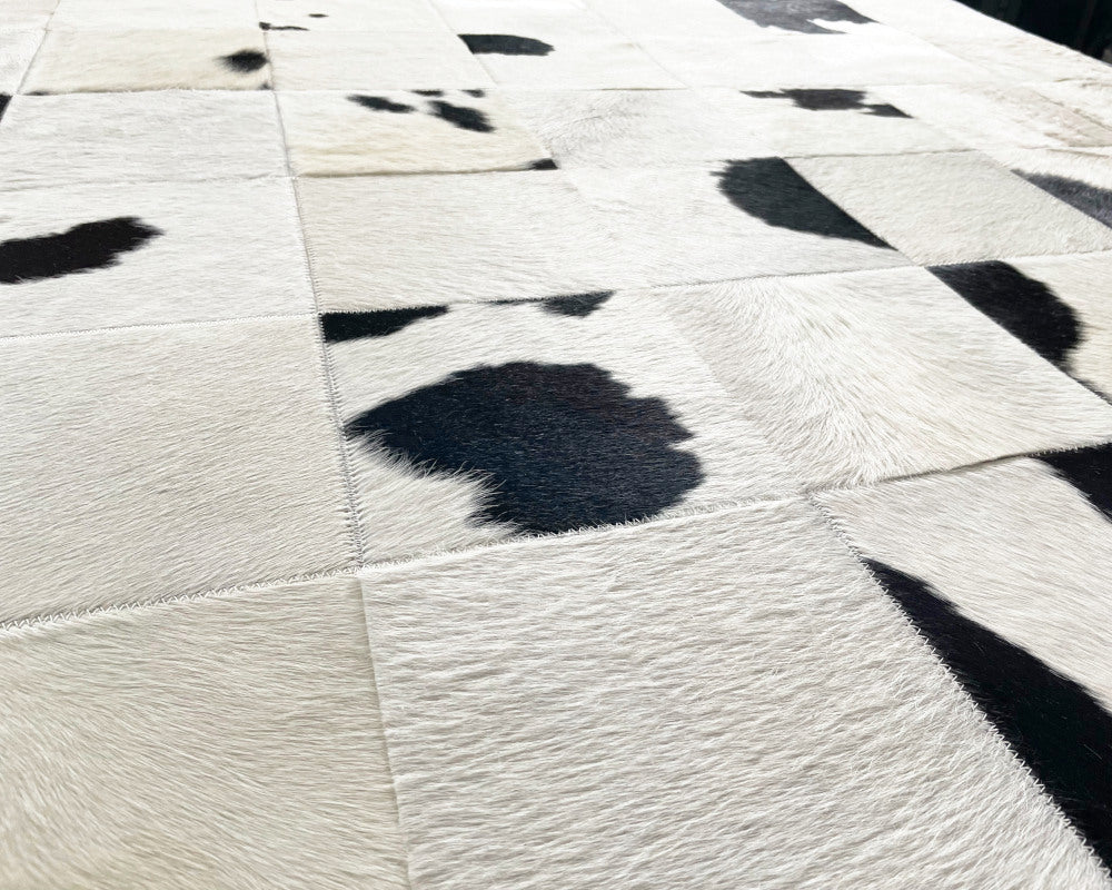 Patchwork Cowhide Area Rug: Natural Elegance, Handcrafted | Black White Hallway Runner | 520