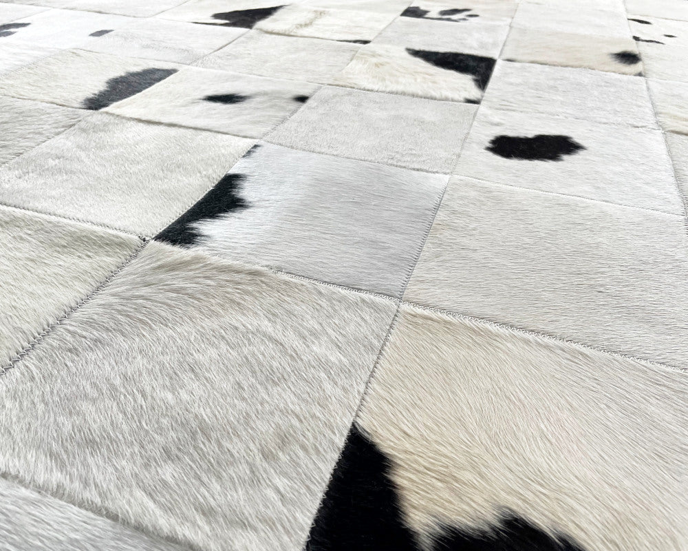Patchwork Cowhide Area Rug: Natural Elegance, Handcrafted | Black White Hallway Runner | 520