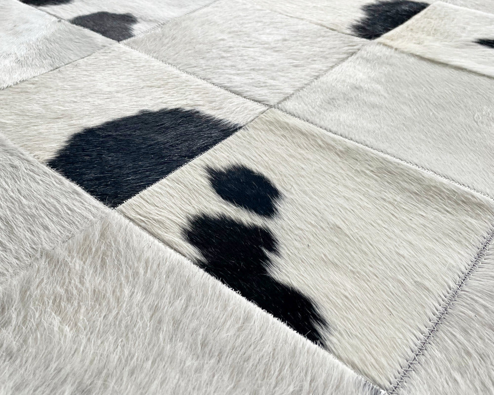 Patchwork Cowhide Area Rug: Natural Elegance, Handcrafted | Black White Hallway Runner | 520