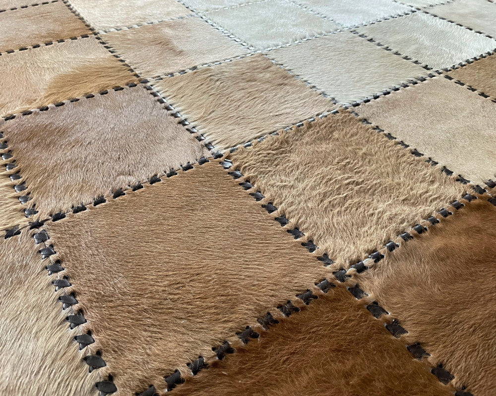 100% Cowhide Patchwork Carpet - Luxurious Floor Covering | Hallway Runner | Leather Floor Area Rug | 519