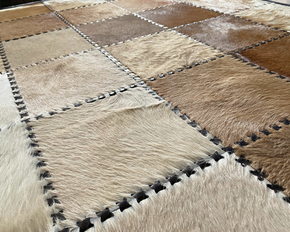 100% Cowhide Patchwork Carpet - Luxurious Floor Covering | Hallway Runner | Leather Floor Area Rug | 519