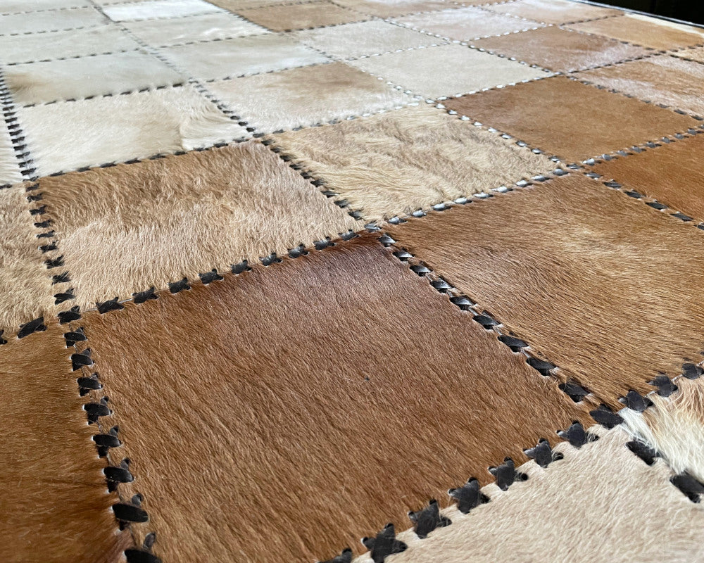 100% Cowhide Patchwork Carpet - Luxurious Floor Covering | Hallway Runner | Leather Floor Area Rug | 519