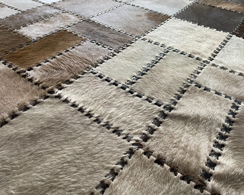 Natural Handstitched Cow Skin RUG | Patchwork Area Rug for Interior Décor | Hallway Runner | Leather Cowhide Carpet | 514