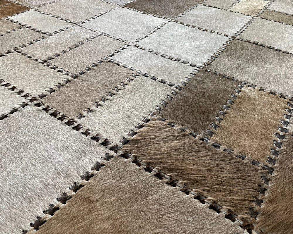 Natural Handstitched Cow Skin RUG | Patchwork Area Rug for Interior Décor | Hallway Runner | Leather Cowhide Carpet | 514