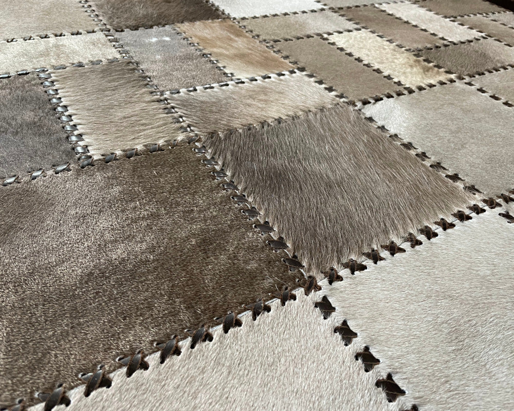 Natural Handstitched Cow Skin RUG | Patchwork Area Rug for Interior Décor | Hallway Runner | Leather Cowhide Carpet | 514